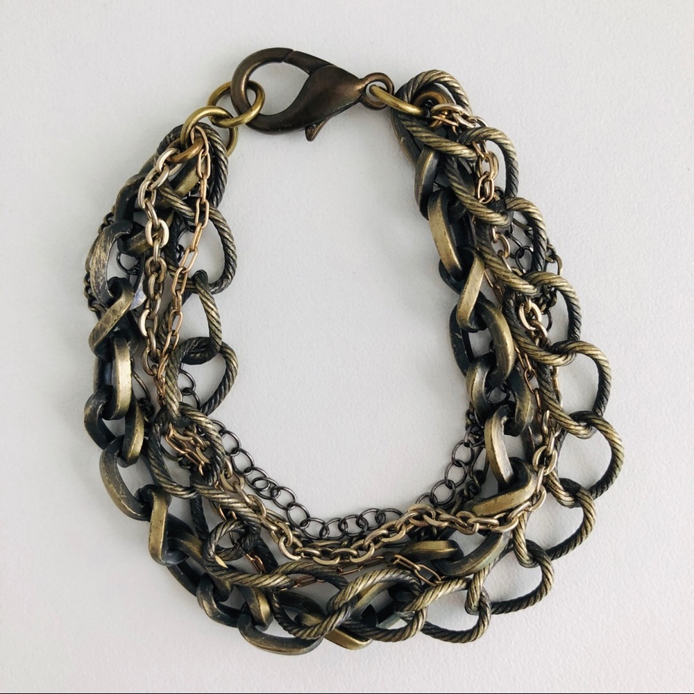 Vintage brass finish multi-chain bracelet